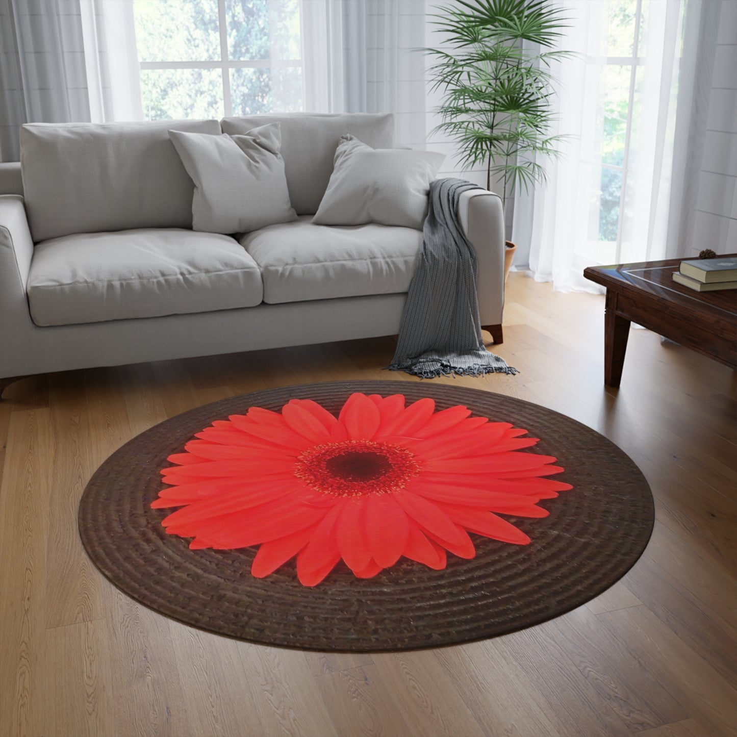 Red Bloom Round Rug