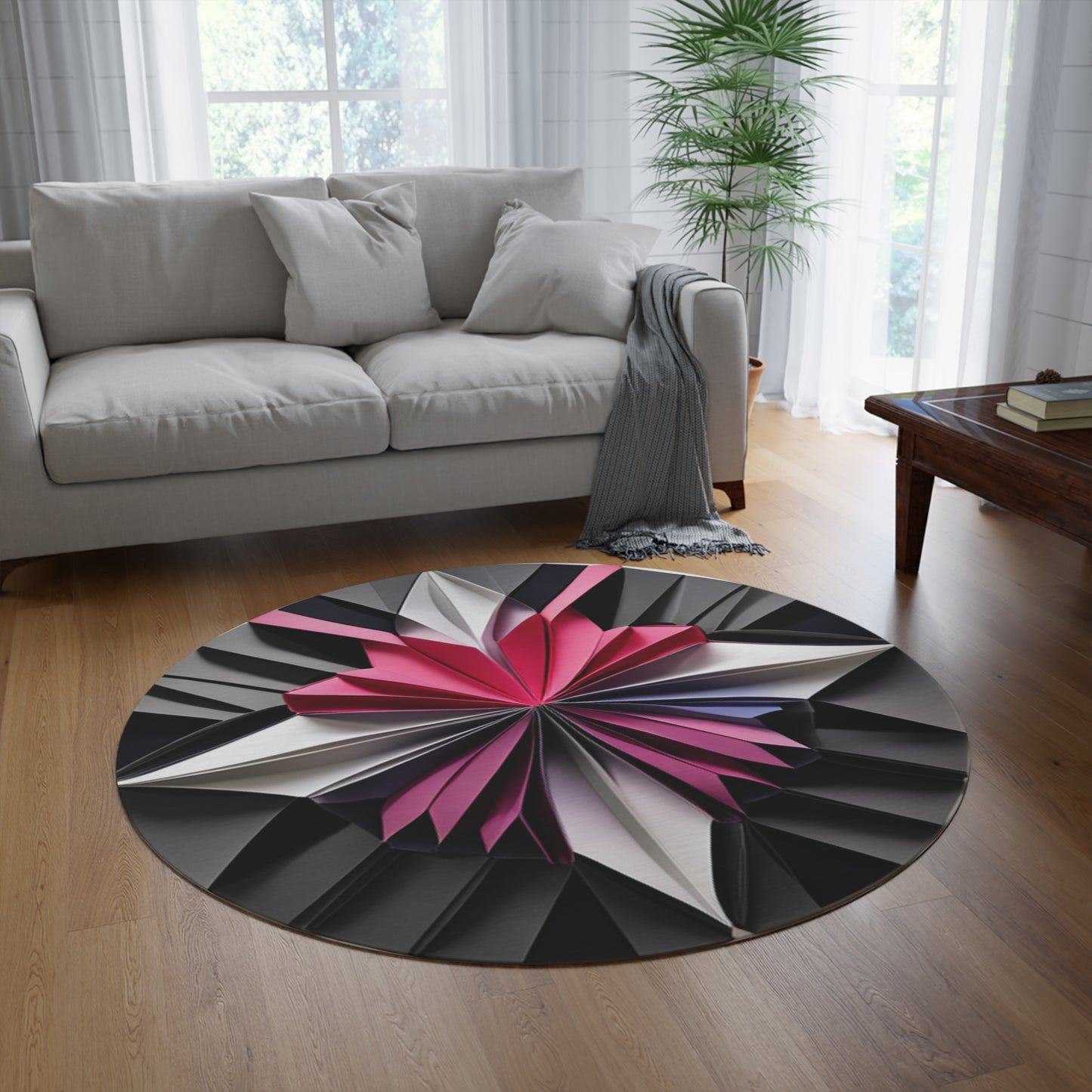 Round Rug - Dark Origami Circle