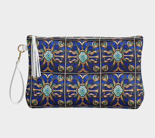 Makeup Bag - vegan Leather - Blue tile